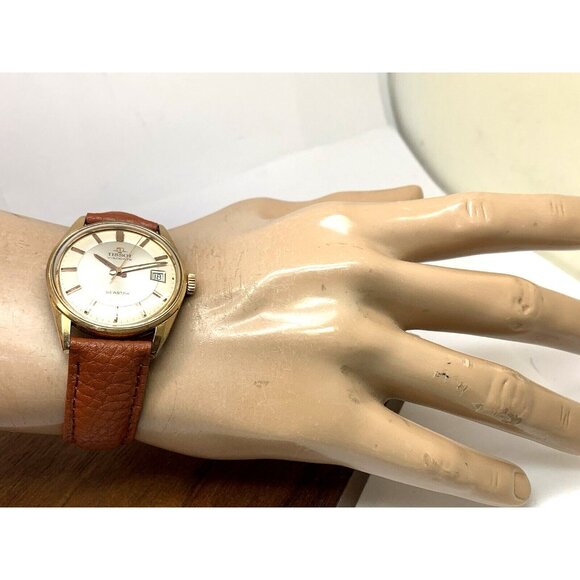 Tissot Visodate Seastar Men's Watch Swiss Manual Wind Vintage 35mm Brown Leather - Picture 4 of 13